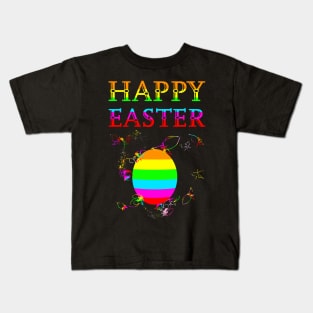 Rainbow Easter Egg with Spring Flower Fireworks Kids T-Shirt